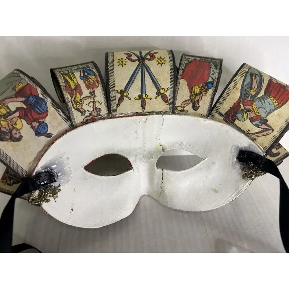 RARE Venetian Style Jester Masquerade Mask With Tarot Card Accents Handmade